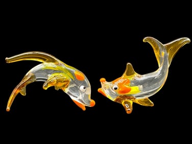 PAIR OF MURANO STYLE ART GLASS DOLPHINS
