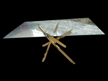 MID MOD STYLE GLASS & BRASS DINING TABLE 63"