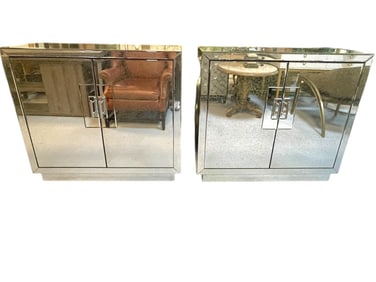 PAIR OF UTTERMOST MODERN MIRRORED CABINETS 42"