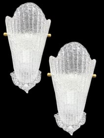 PAIR OF MURANO STYLE GLASS WALL SCONCES 15"