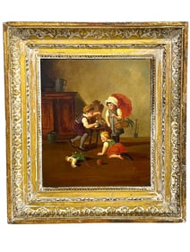 W. DUDLEY 19C. INTERIOR SCENE OIL PAINTING 20"