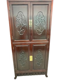 CHINESE CARVED MAHOGANY CABINET
