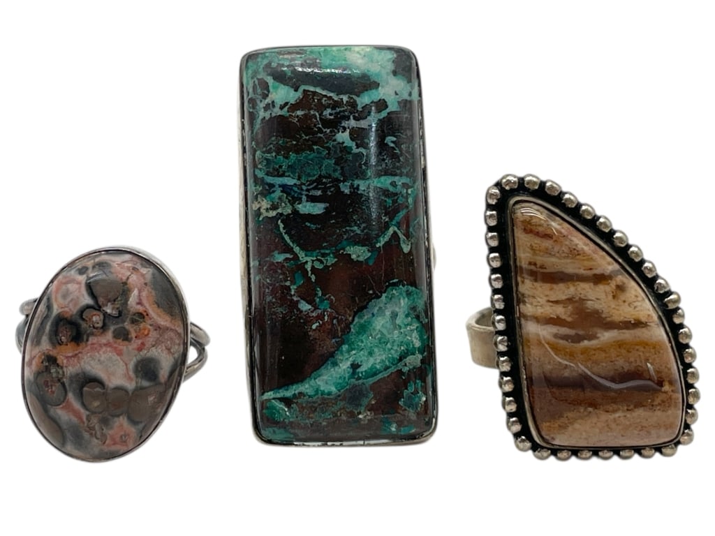 3 STERLING RINGS W/ STONES IN ORGANIC SHAPES 30.4G (1 of 7)