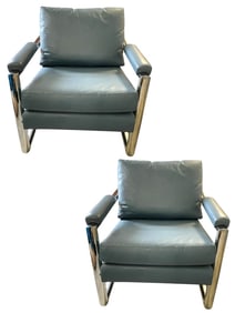 PAIR OF BRUETON STYLE TUBULAR CHROME CLUB CHAIRS