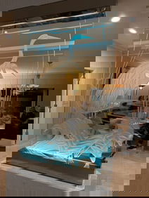 MONUMENTAL LUTZ ETCHED GLASS HERON PANEL 77"