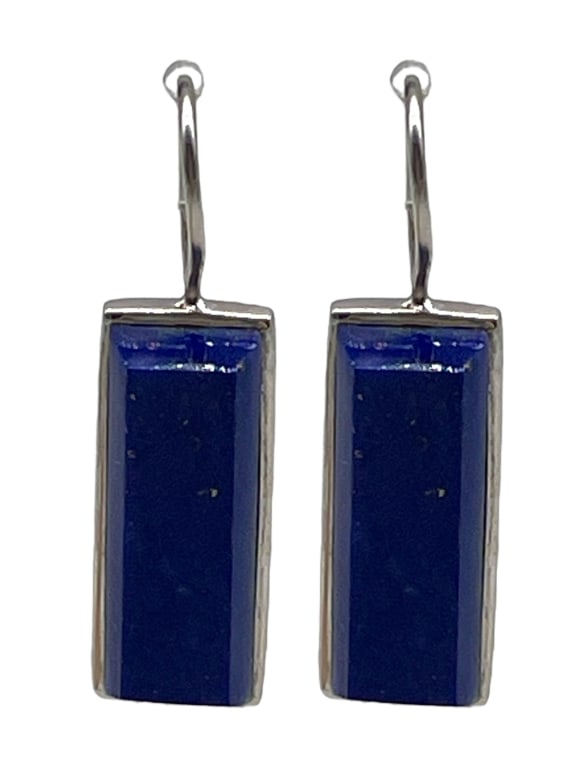 STERLING & BLUE LAPIS RECTANGLE EARRINGS 6.9G (1 of 5)