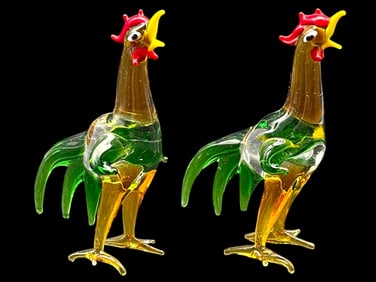 MURANO STYLE ART GLASS ROOSTERS