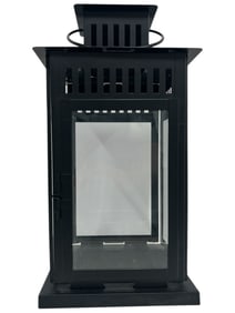 LARGE BLACK METAL & GLASS LANTERN 18"