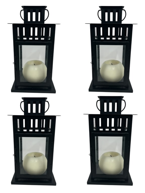 SET OF 4 SMALL BLACK METAL & GLASS LANTERNS 11" (1 of 6)