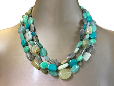 MULTI-STRAND TURQUOISE-TONE STONE BEADED NECKLACE