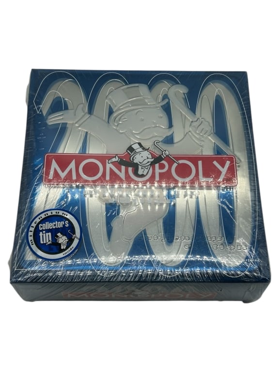 MONOPOLY MILLENNIUM EDITION COLLECTOR'S TIN 11": - MONOPOLY MILLENNIUM EDITION COLLECTOR'S TIN – FACTORY SEALED – SPECIAL LIMITED EDITION RELEASED TO CELEBRATE THE YEAR 2000 – FEATURES CUSTOM PACKAGING WITH EMBOSSED METALLIC DESIGN AND EXCLUSI