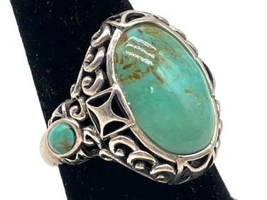 STERLING SILVER AND TURQUOISE RING 6.1G SZ7.5