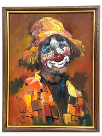 ORIGINAL VINTAGE CLOWN OIL PAINTING 27"
