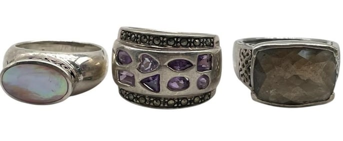 3 STERLING SILVER RINGS W/ GEMSTONES SZ6.5 22.78G