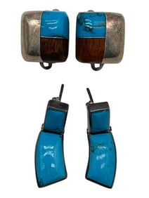 PAIR OF MODERNIST STERLING & TURQUOISE EARRINGS