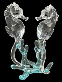 SWAROVSKI CRYSTAL SEAHORSES W/ BLUE CORAL FIGURINE