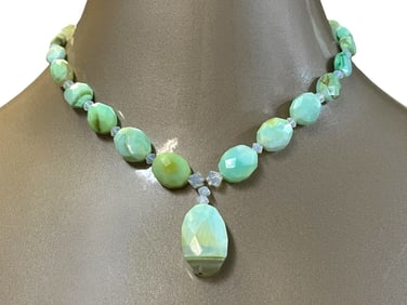 AQUA BEAD NECKLACE WITH CENTER DROP