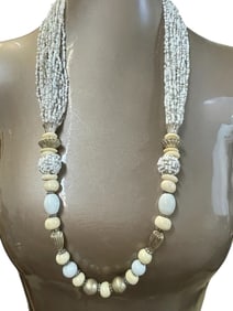 WHITE AND CREAM BEADED STATEMENT NECKLACE