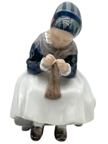 ROYAL COPENHAGEN AMAGER GIRL SEWING FIGURINE 6"