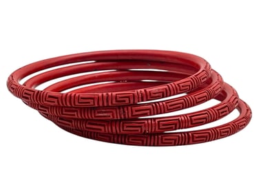 SET OF 4 RED CINNABAR-STYLE BANGLE BRACELETS