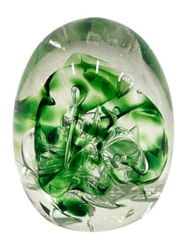 UOVO DI GRANOFF GREEN ART GLASS PAPERWEIGHT 3.5"