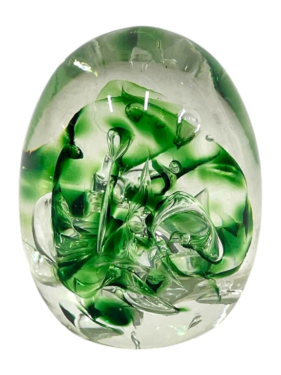 UOVO DI GRANOFF GREEN ART GLASS PAPERWEIGHT 3.5" (1 of 5)