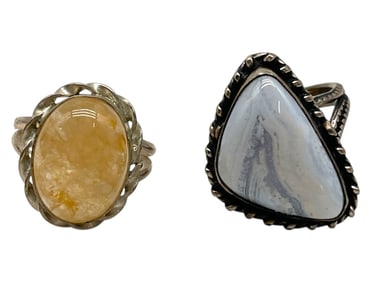2 SILVER RINGS W/ LARGE STONES