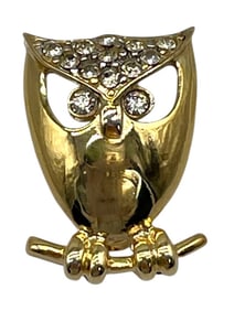 NAPIER GOLD OWL PIN WITH CLEAR STONES .75"