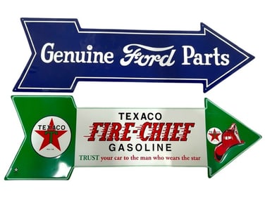PAIR OF EMBOSSED METAL ARROW SIGNS 27"