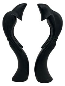 PAIR OF VINTAGE HAND-CARVED FIGURINES 12"