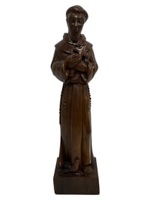 CARVED WOOD STATUE OF ST. FRANCIS OF ASSISI 17"