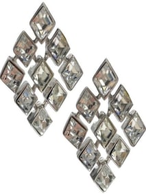 SILVER RHINESTONE DIAMOND SHAPED EARRINGS