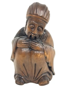 HAND-CARVED WOODEN FIGURINE OF A MAN 5.5"