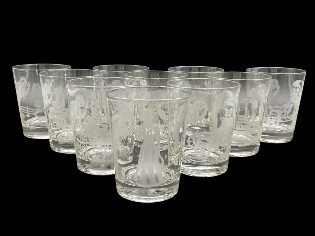 SET OF 10 JOHNNIE WALKER STYLE ETCHED GLASSES (1 of 6)