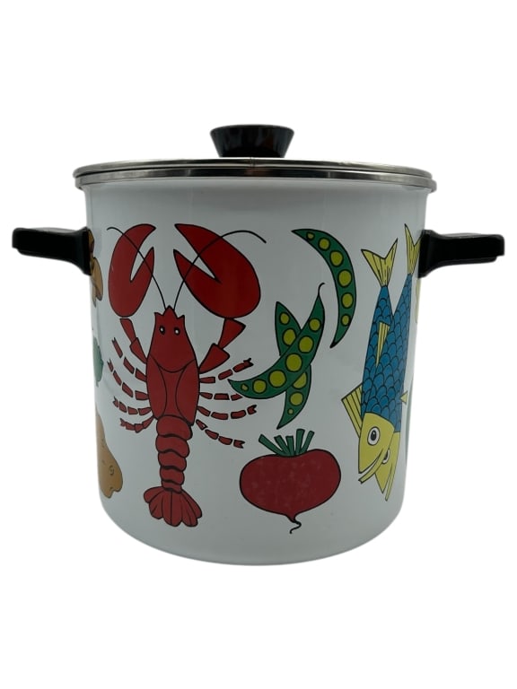 VINTAGE ENAMEL SEAFOOD-THEMED STOCK POT 9" (1 of 5)