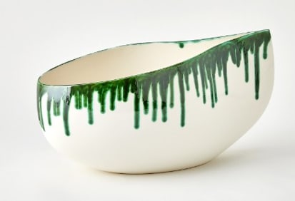 GIANT CERAMIC TEARDROP EMERALD DRIP BOWL 19.75"