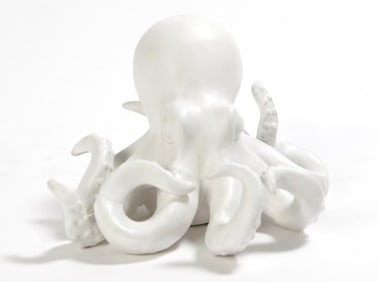 MATTE WHITE CERAMIC OCTOPUS SCULPTURE 10"