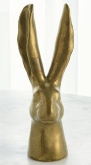 MATTE GOLD CERAMIC RABBIT SCULPTURE MED 19.5": Matte Gold Ceramic Rabbit Sculpture – Curiosity Cabinet InspiredInspired by the 19th-century cabinets of curiosities, this matte gold ceramic rabbit is a whimsical and eye-catching conversation piec