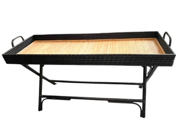 BLACK BAMBOO & RATTAN TRAY TABLE 55"
