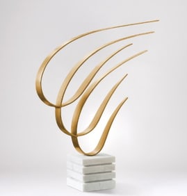 SWOOSH" MODERN IRON SCULPTURE ON MARBLE BASE 30