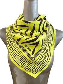 VERSACE YELLOW & BROWN ZEBRA PRINT SILK SCARF 34"