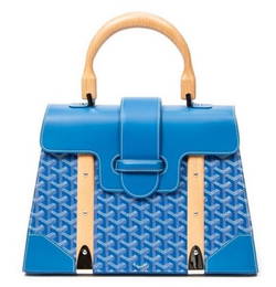 GOYARD SAIGON MM BLUE COATED CANVAS HANDBAG