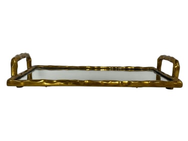 CONTEMPORARY BRASS TONE MIRRORED TRAY 21"