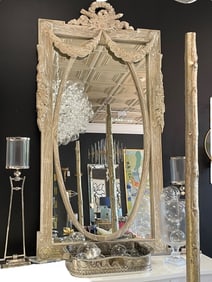 LARGE FRENCH WHITEWASHED OAK SWAG MIRROR 76"