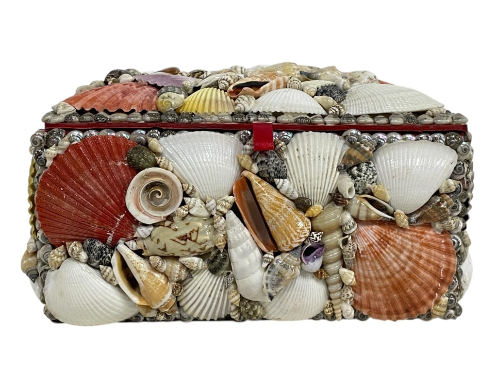 SHELL ENCRUSTED KEEPSAKE BOX 8.5" (1 of 8)