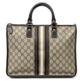 GUCCI VINTAGE WEB ZIP TOTE BEIGE/DARK BROWN