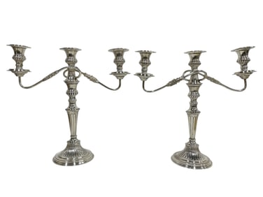 PAIR OF SHEFFIELD SILVER THREE-LIGHT CANDELABRAS