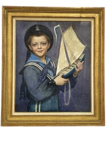 JAN VAN BEERS SIGNED SAILOR BOY OIL PAINTING 34"