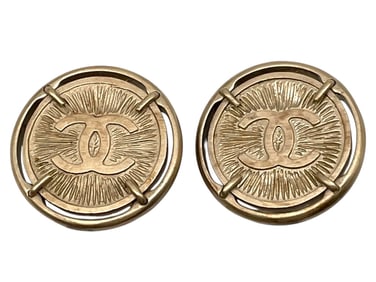 CHANEL GOLD DISK CLIP ON EARRINGS