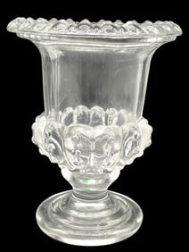 PRESSED GLASS URN VASE WITH SCALLOPED RIM 10"